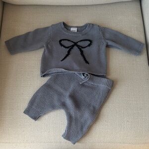 Carter's Slate Blue Knit Baby Two-Piece Set with Black Bow
